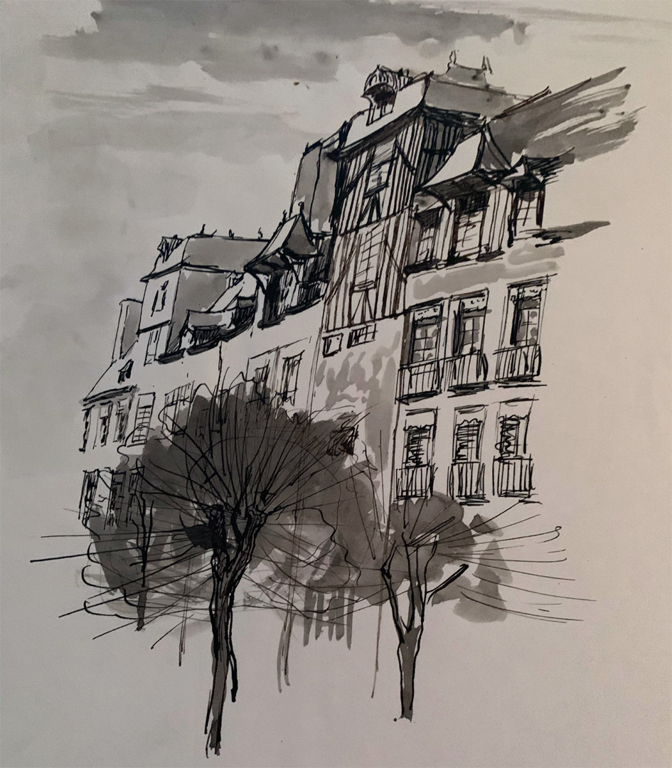 Dessin - Maisons de la Place des Lices à Rennes