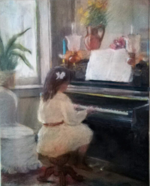 Aquarelle - C. Aimé - Madeleine au piano