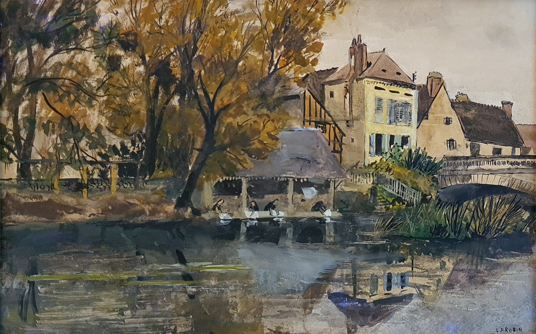 Louis-Paul Robin - Aquarelle les lavandières